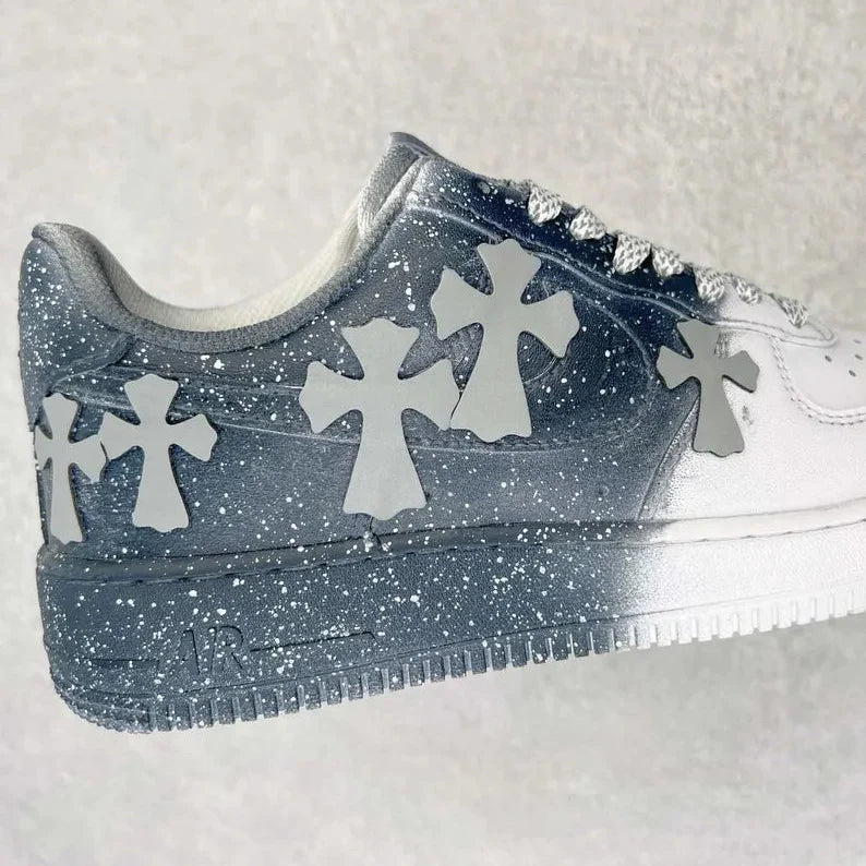 [Custom Reflective Cross] Air Force 1 Skateboarding Shoes Unisex Gray