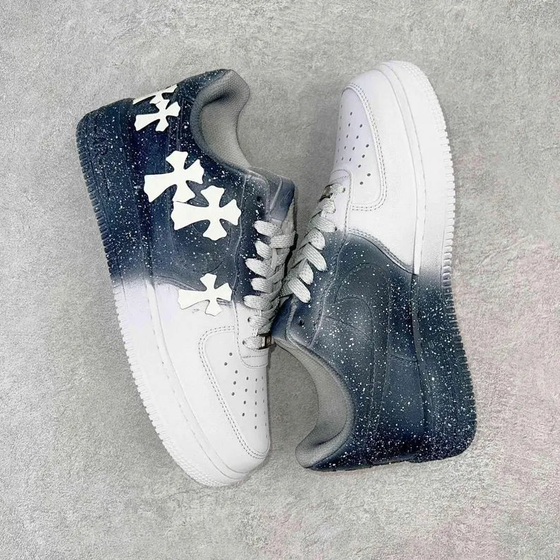 [Custom Reflective Cross] Air Force 1 Skateboarding Shoes Unisex Gray