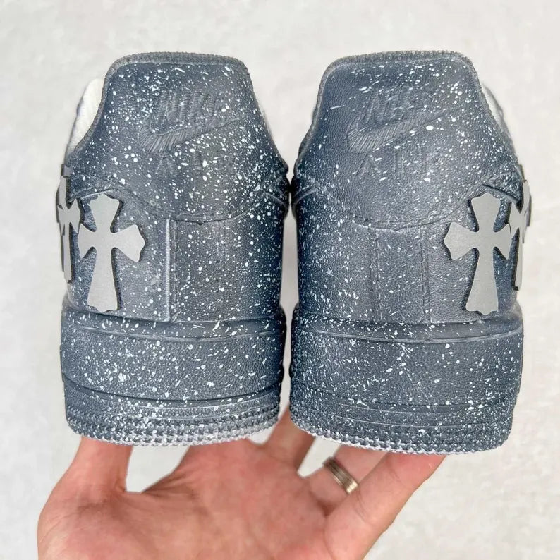 [Custom Reflective Cross] Air Force 1 Skateboarding Shoes Unisex Gray