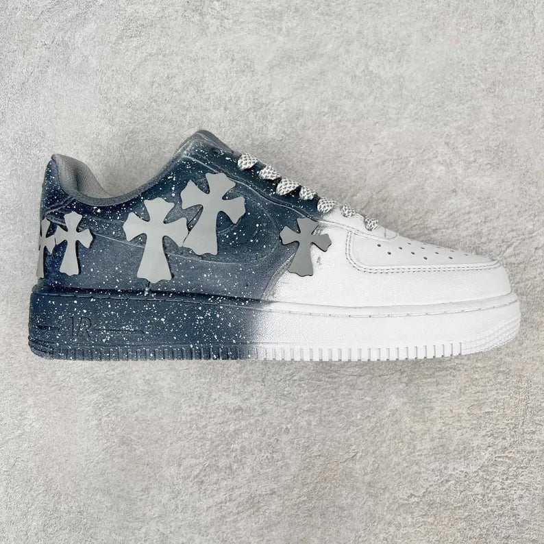 [Custom Reflective Cross] Air Force 1 Skateboarding Shoes Unisex Gray