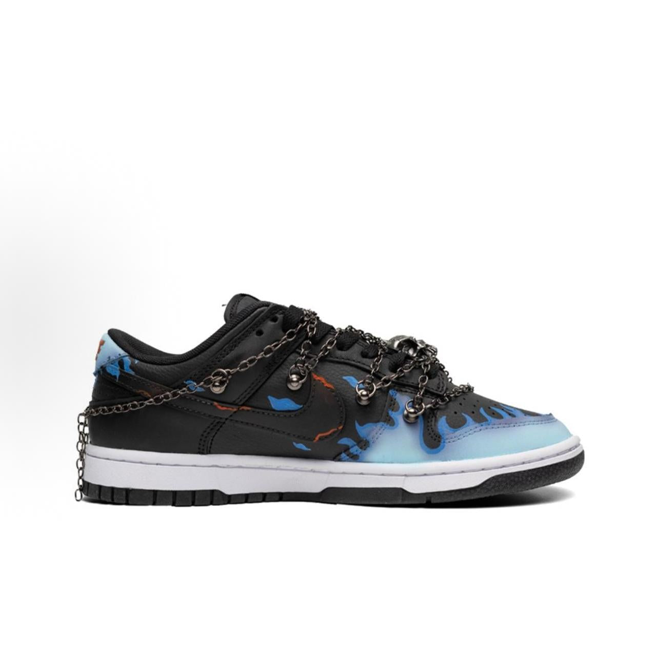 [Custom Blue Flame] Dunk Skateboarding Shoes Unisex Black