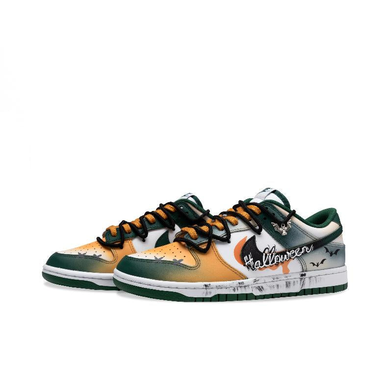 [Custom Halloween Midnight] Dunk Skateboarding Shoes Unisex Low-top Green/Orange