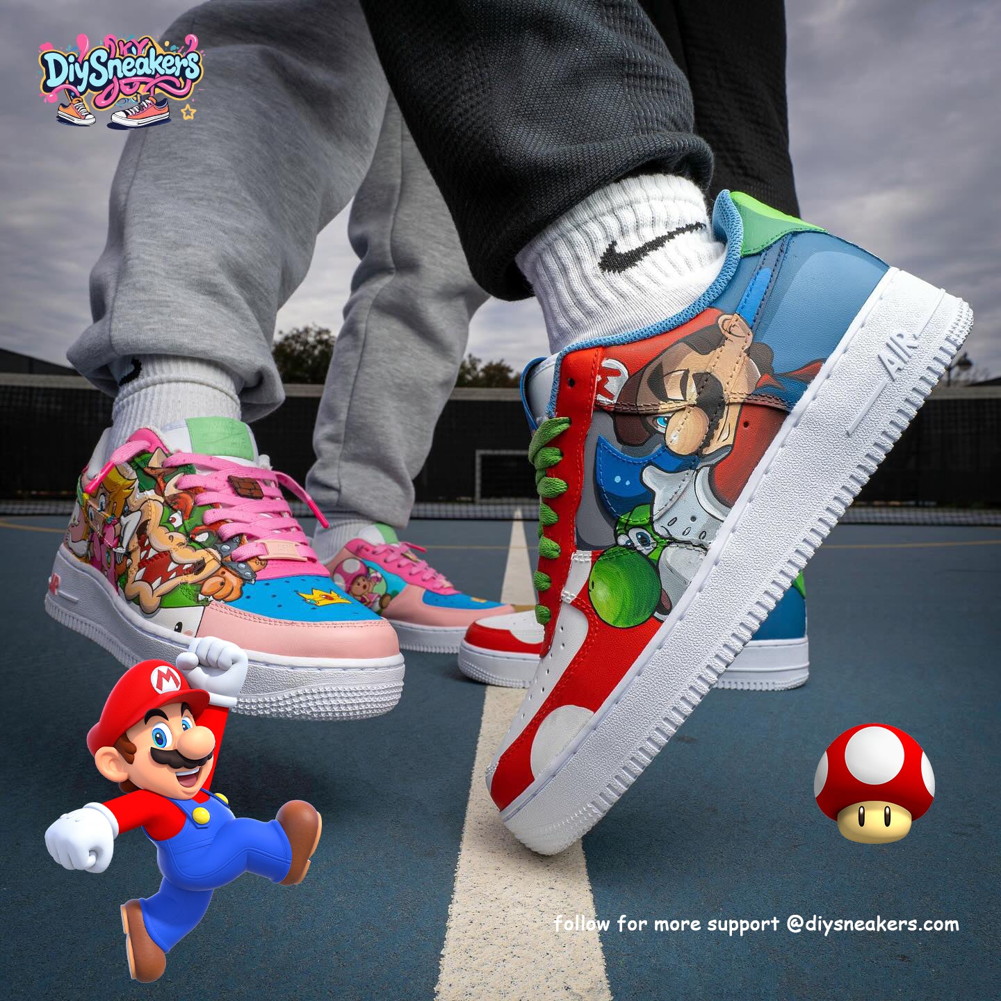[Custom Mario & Princess Peach] Air Force 1 Skateboarding Shoes Unisex Low-top