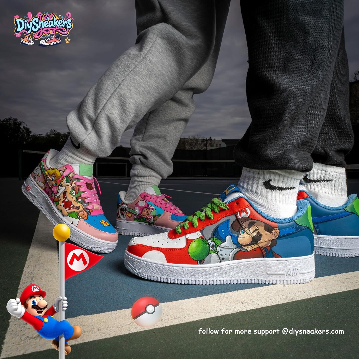 [Custom Mario & Princess Peach] Air Force 1 Skateboarding Shoes Unisex Low-top