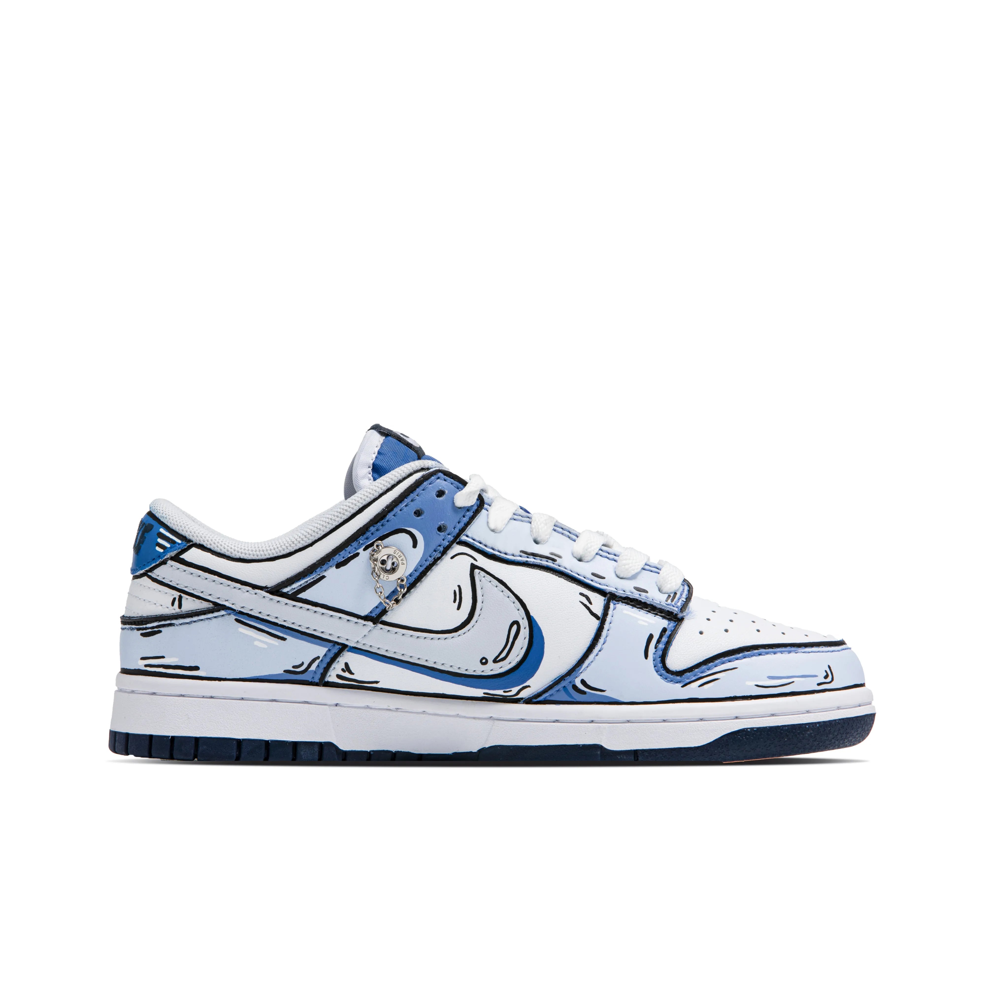 [Custom 2D Blue Comics] Dunk Skateboarding Shoes Unisex  White/Blue