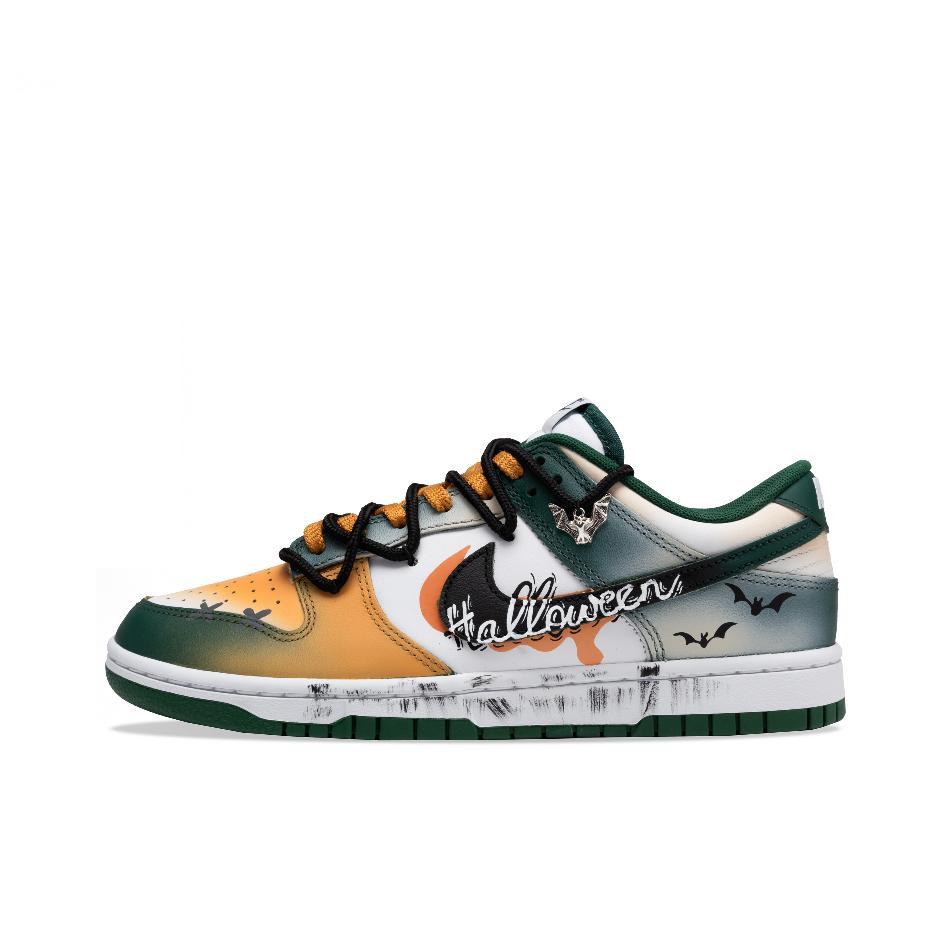 [Custom Halloween Midnight] Dunk Skateboarding Shoes Unisex Low-top Green/Orange