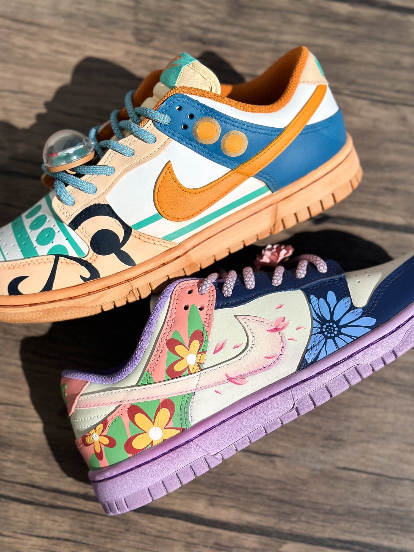 [Custom ONE PIECE Nami&Nico Robin] Dunk Skateboarding Shoes Men Spilt Color Orange/Purple