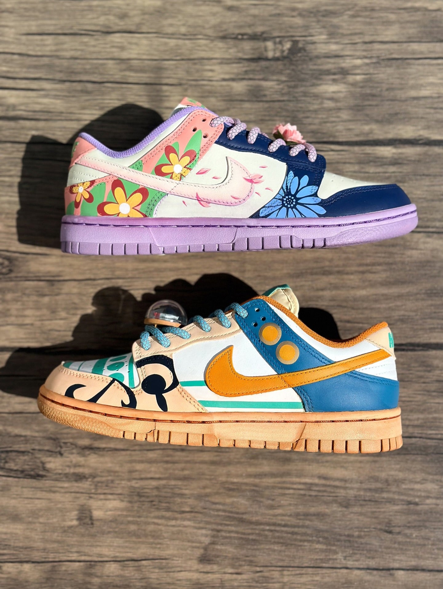 [Custom ONE PIECE Nami&Nico Robin] Dunk Skateboarding Shoes Men Spilt Color Orange/Purple