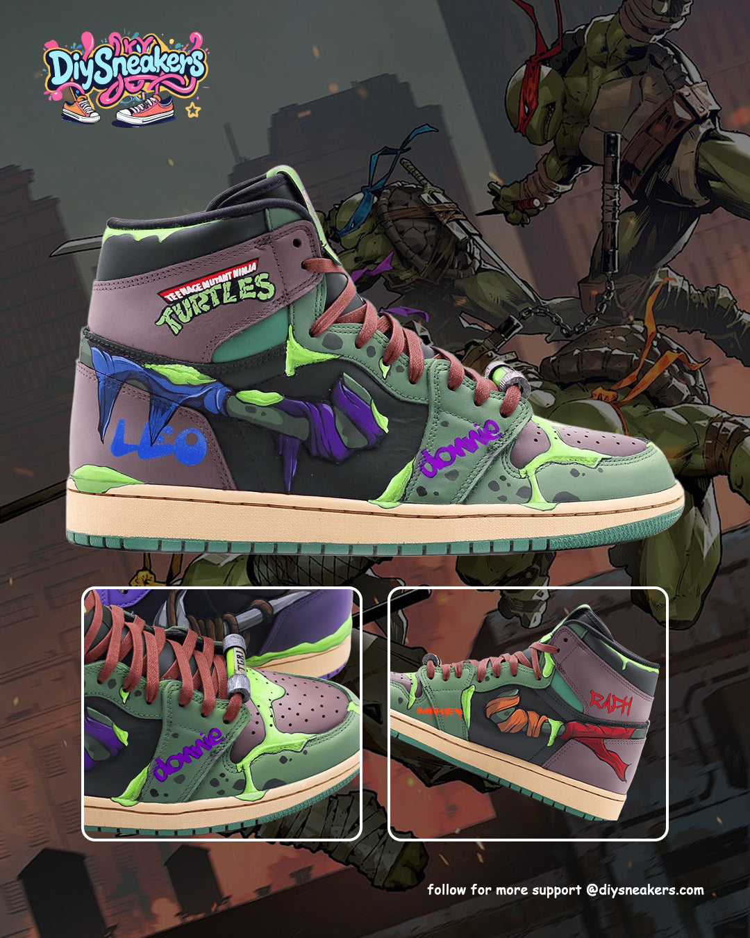 [Custom TMNT x Super Shredder] Air Jordan 1 High Top Unisex Skateboarding Shoes