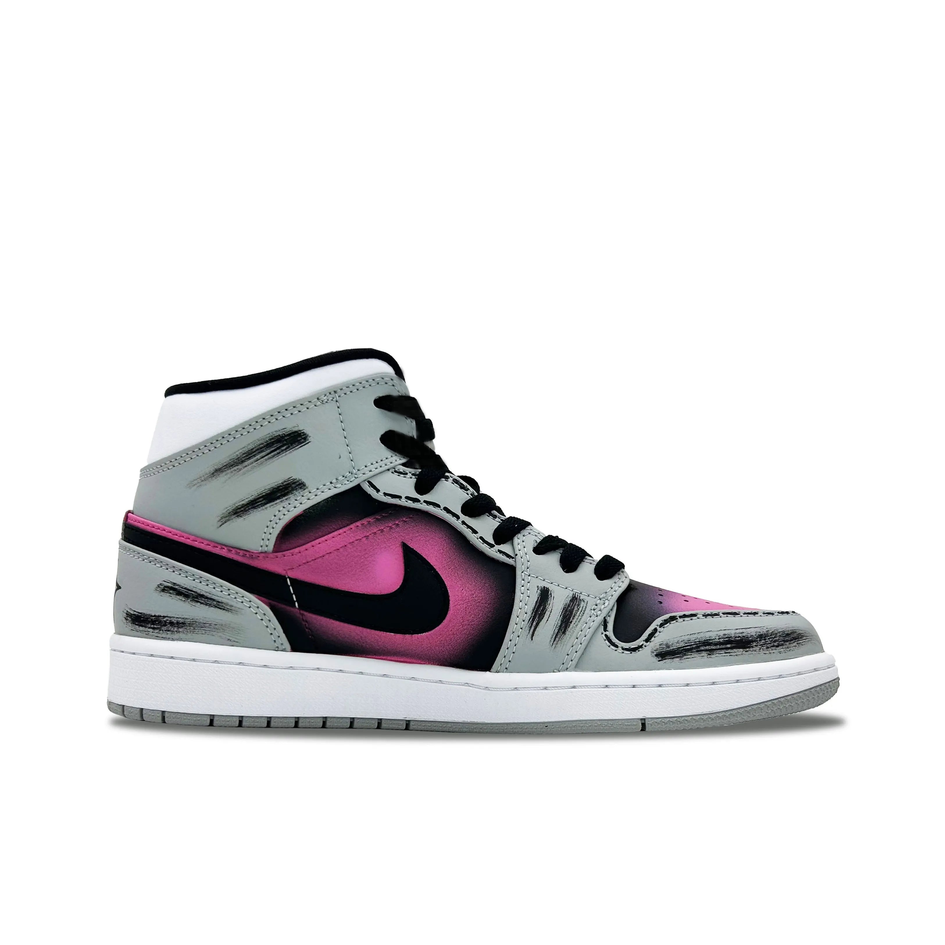 [Custom Shadow of the Night] Air Jordan 1 High Top Unisex Skateboarding Shoes Gray/Pink