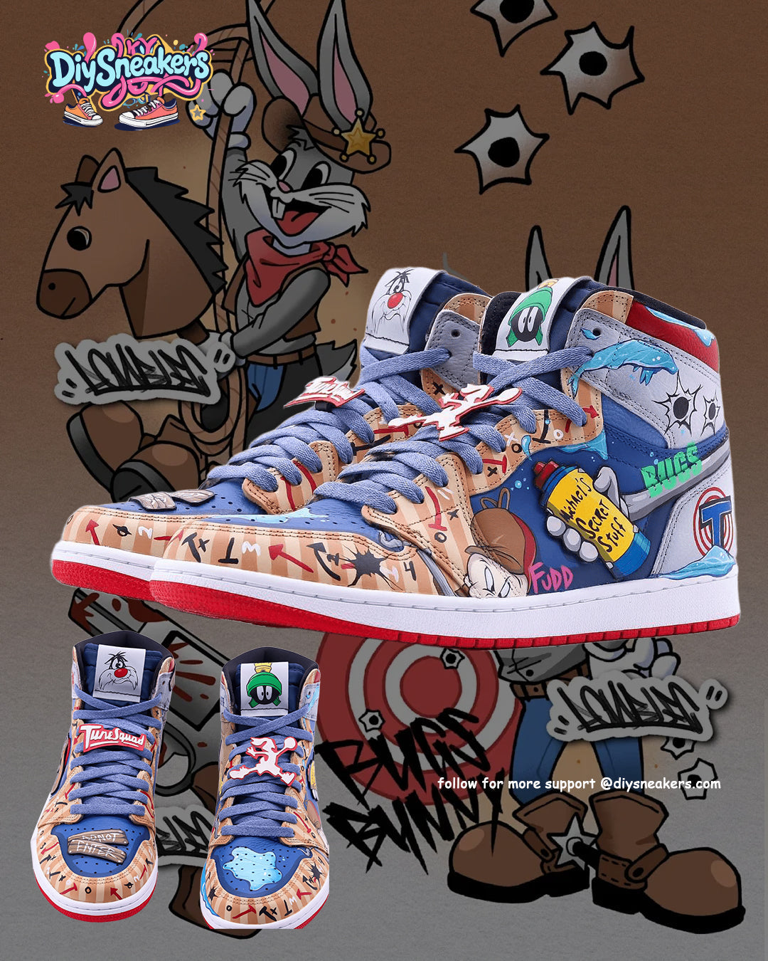 [Custom TuneSquad] Air Jordan 1 High Top Unisex Skateboarding Shoes
