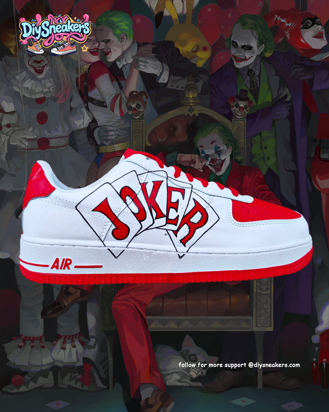 [Customized Joker Hand-painted] Air Force 1 Low-top Shoes Unisex White/Red