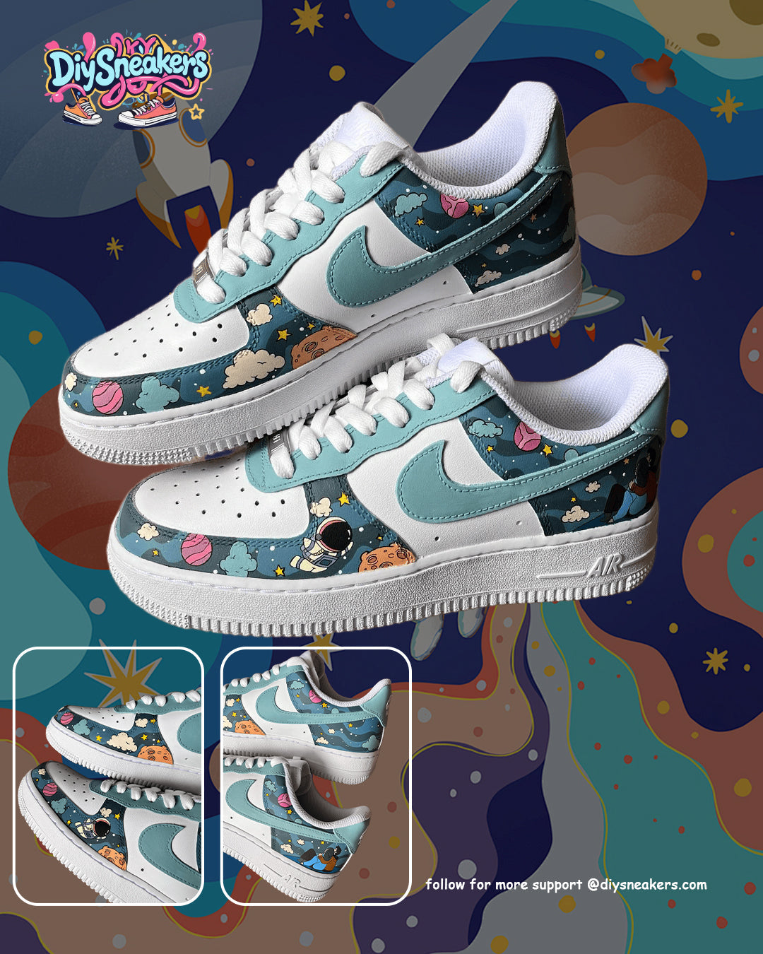 [Custom Cosmic Odyssey: His and Hers] Air Force 1 Skateboarding Shoes
