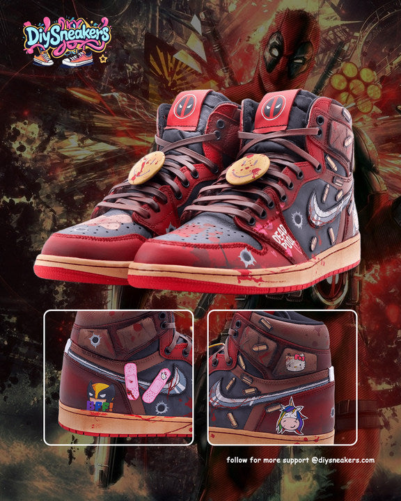 [Customized Deadpool] Air Jordan 1 High Top Shoes Hand-drawn Unisex