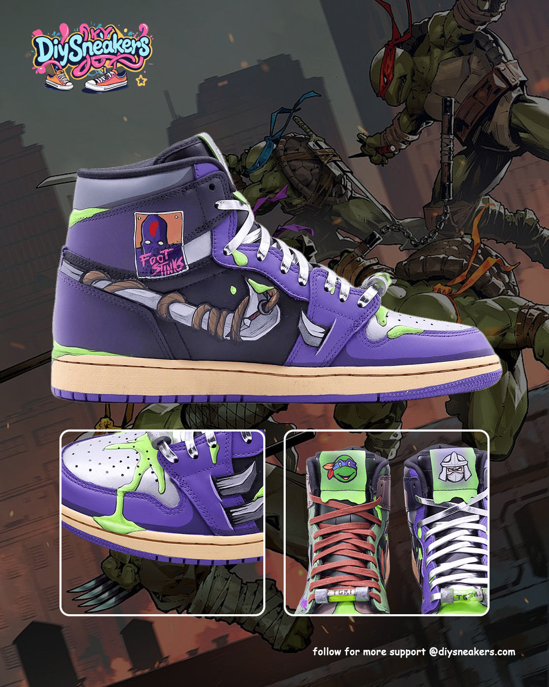 [Custom TMNT x Super Shredder] Air Jordan 1 High Top Unisex Skateboarding Shoes