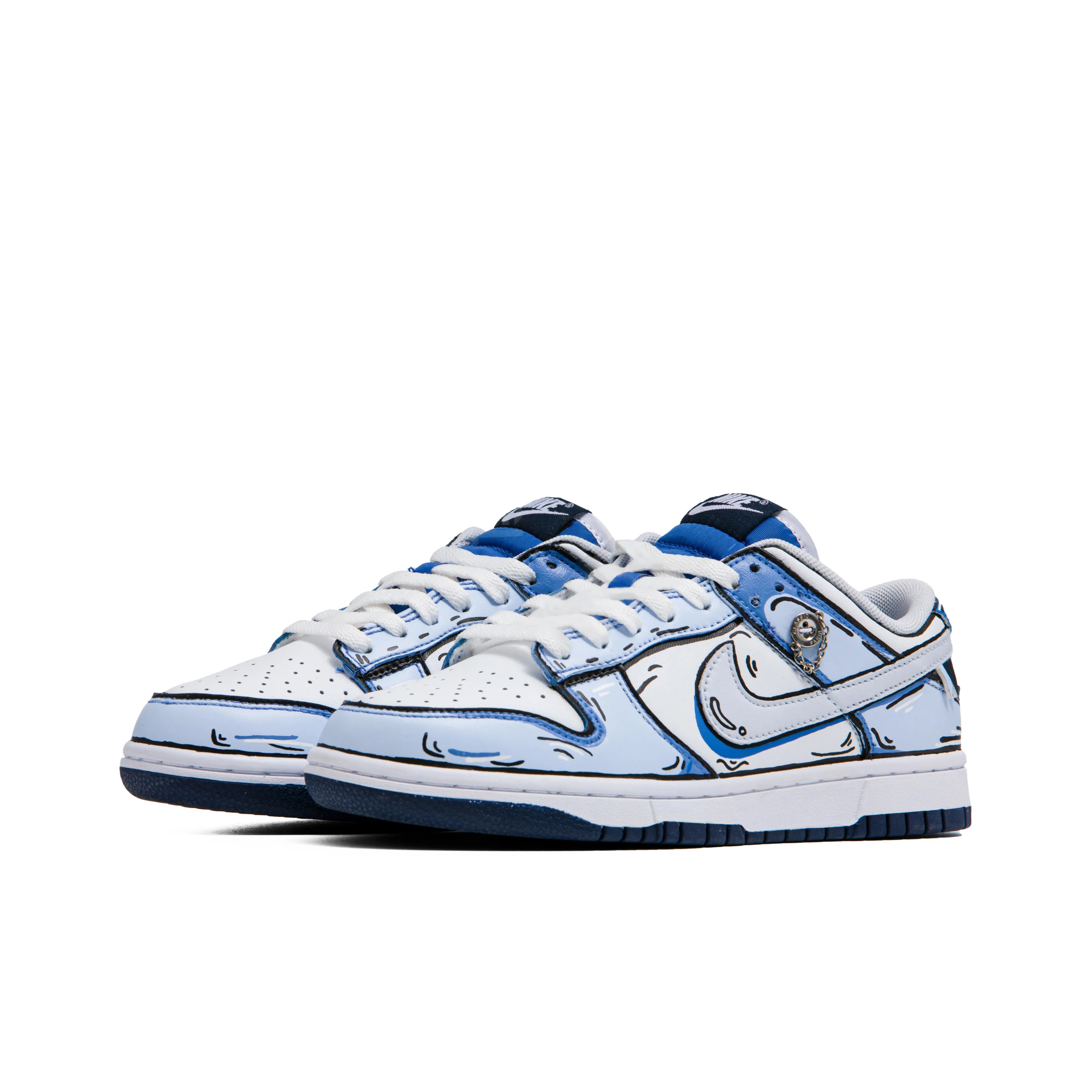 [Custom 2D Blue Comics] Dunk Skateboarding Shoes Unisex  White/Blue