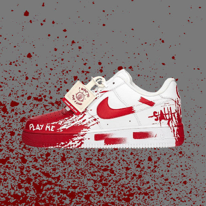 [Custom AF Chainsaw Horror]  Air Force 1 Skateboard Shoes Unisex Low-Top White/Red