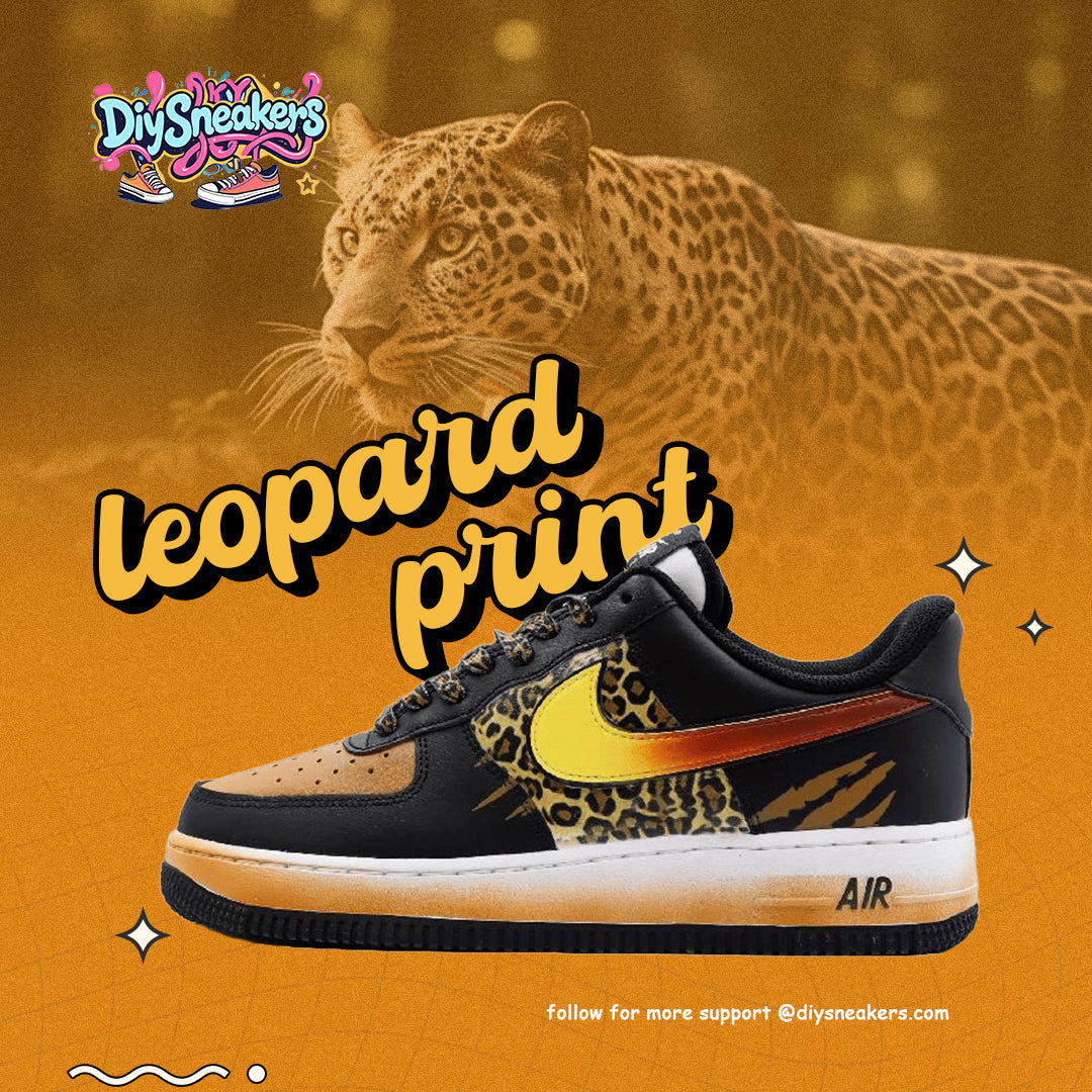 [Custom Leopard]  Air Force 1 Skateboarding Shoes Men Low-top Brown/black/yellow