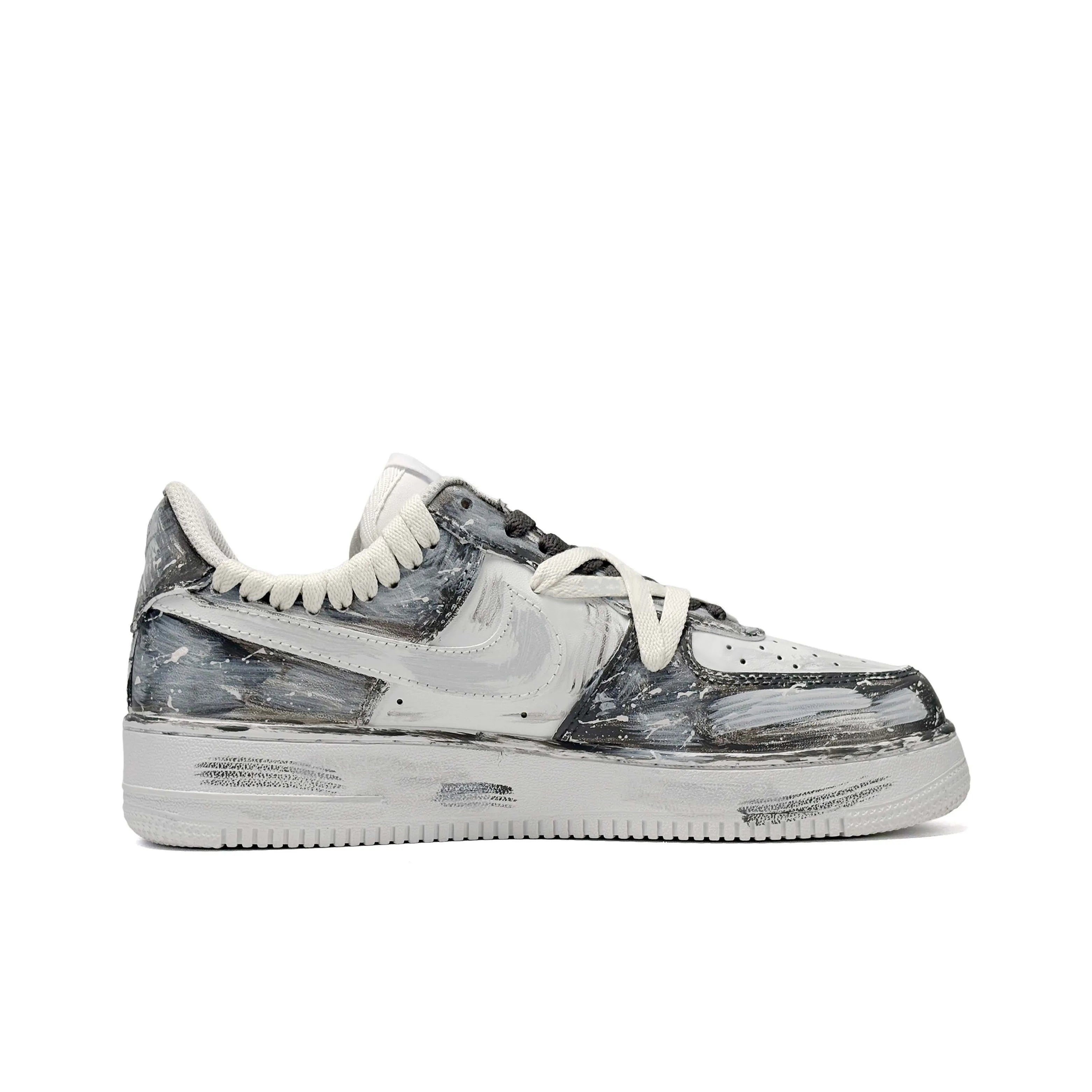[Customized For No Good Reason] Air Force 1 Low-top Shoes Unisex Graffiti/Star shoelaces Gray