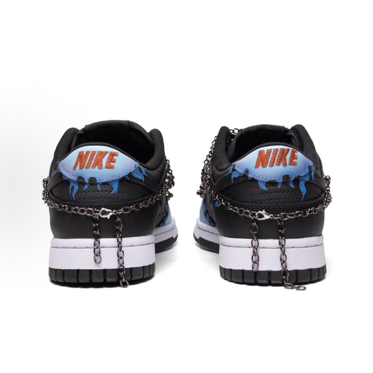 [Custom Blue Flame] Dunk Skateboarding Shoes Unisex Black