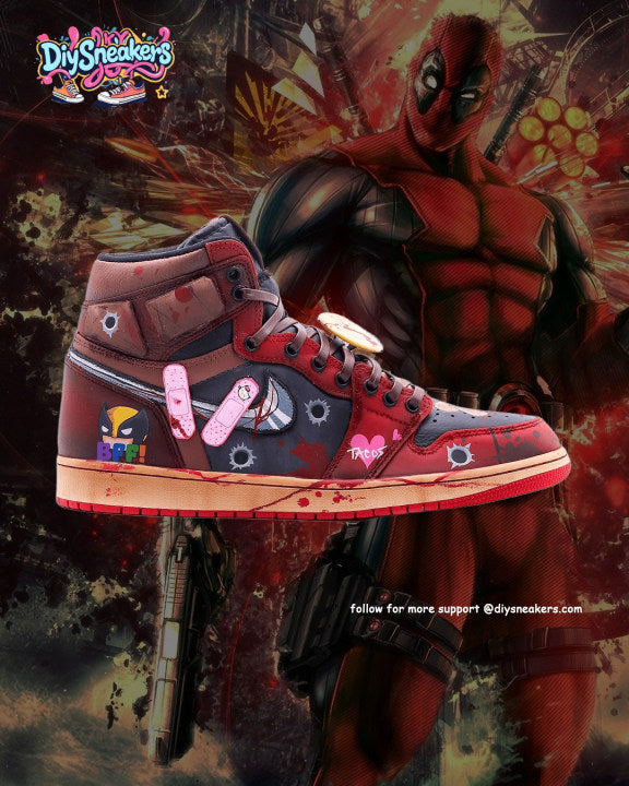 [Customized Deadpool] Air Jordan 1 High Top Shoes Hand-drawn Unisex