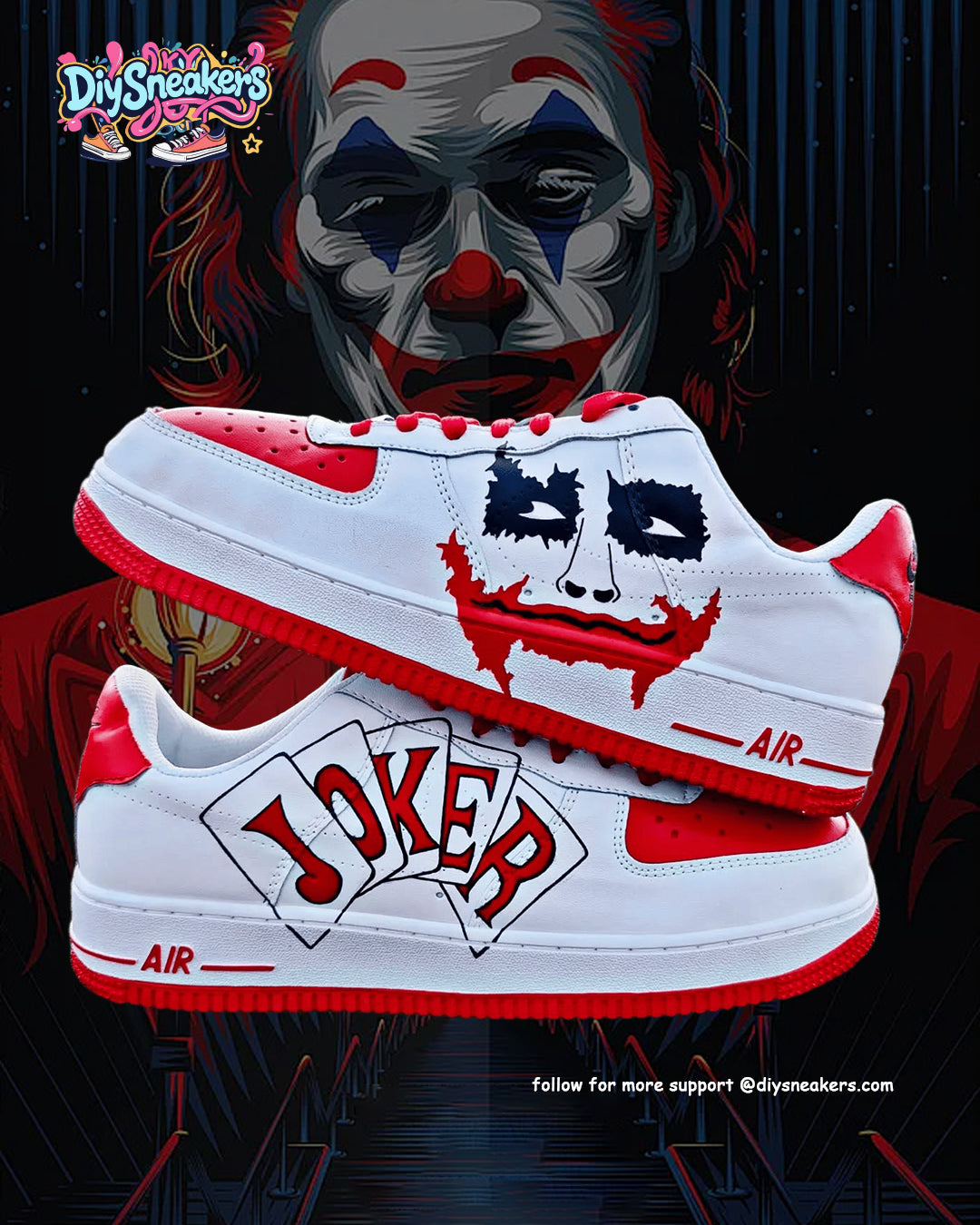 [Customized Joker Hand-painted] Air Force 1 Low-top Shoes Unisex White/Red