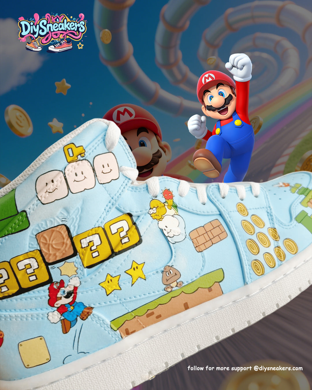 [Custom Mario - Funny Trip] Air Jordan 1 High Top Unisex Skateboarding Shoes