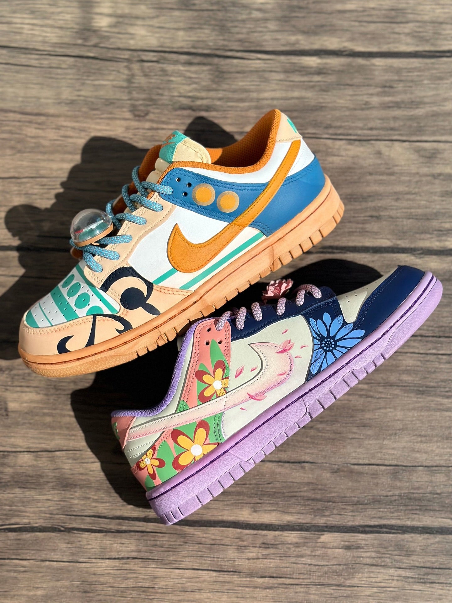 [Custom ONE PIECE Nami&Nico Robin] Dunk Skateboarding Shoes Men Spilt Color Orange/Purple