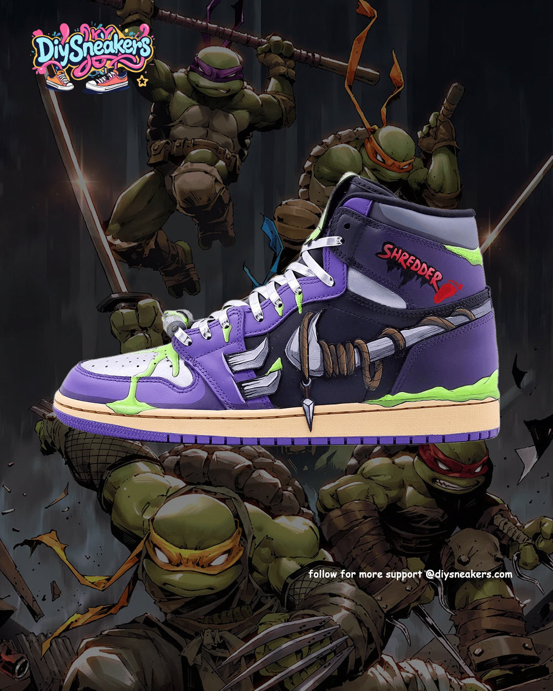 [Custom TMNT x Super Shredder] Air Jordan 1 High Top Unisex Skateboarding Shoes