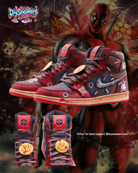 [Customized Deadpool] Air Jordan 1 High Top Shoes Hand-drawn Unisex