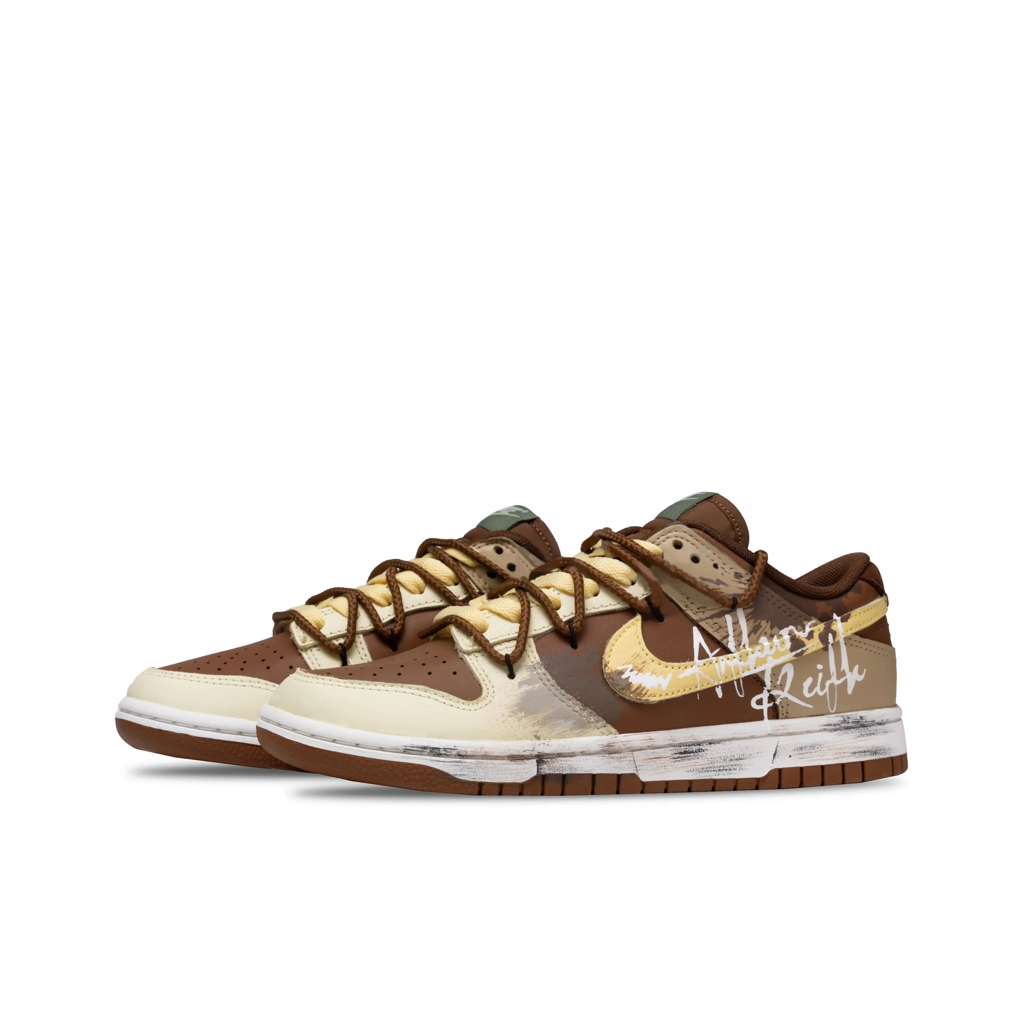 [Custom Coffee Mark] Dunk Skateboarding Shoes Unisex Low-top Brown Distressed Style