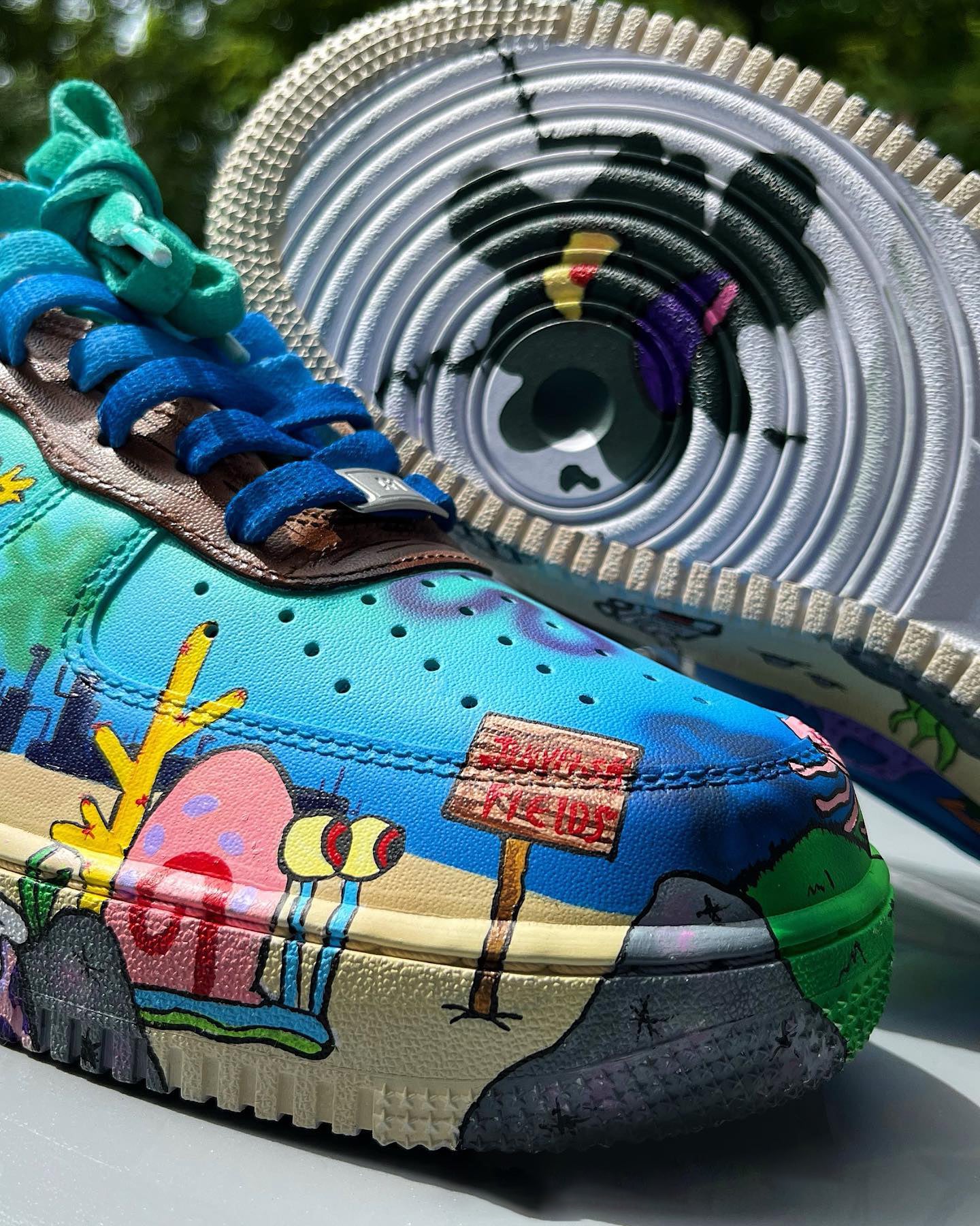 [Customized SpongeBob SquarePants/Bikini Bottom] Air Force 1 Shoes Unisex Blue/Hand-painted