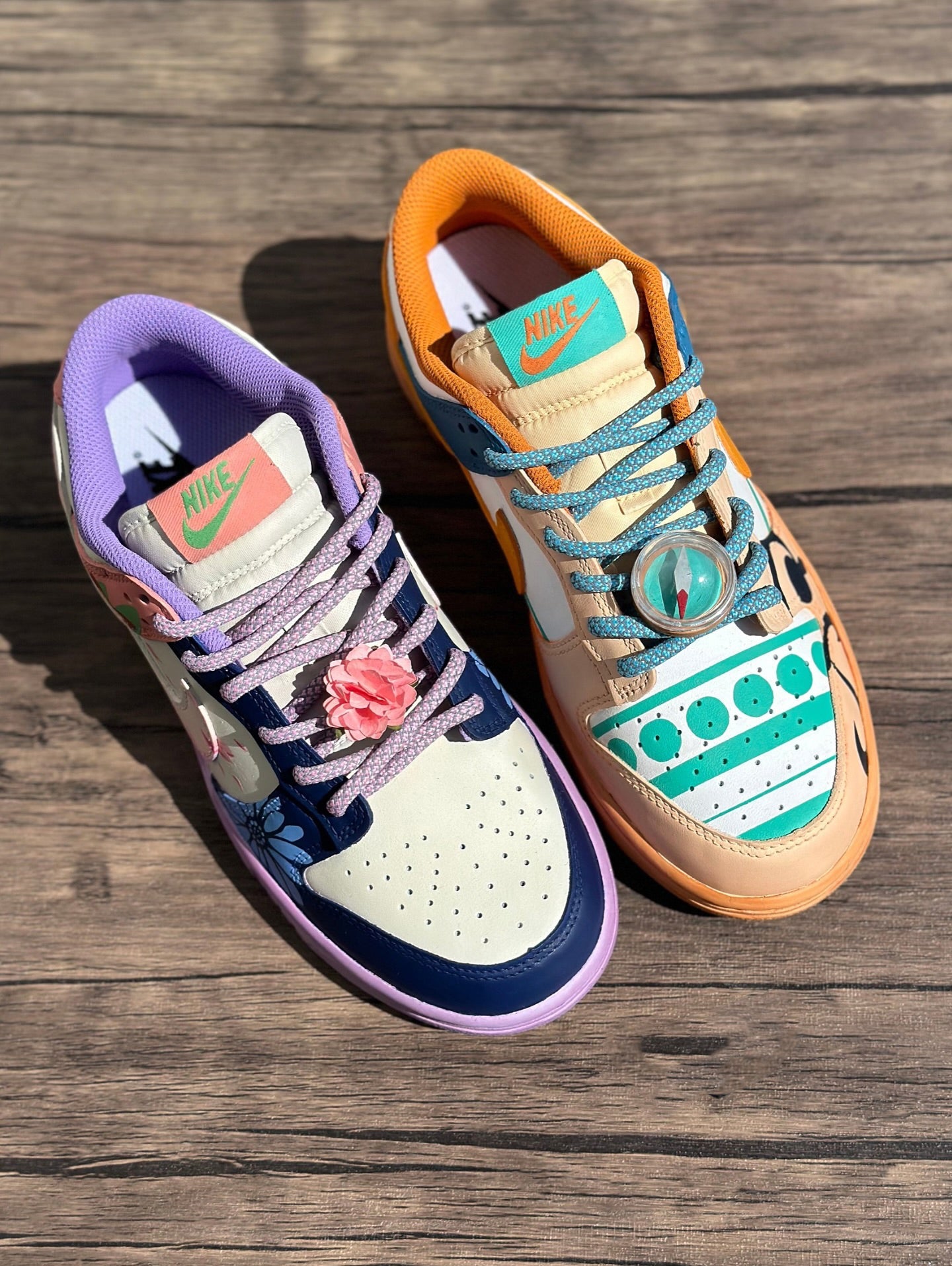 [Custom ONE PIECE Nami&Nico Robin] Dunk Skateboarding Shoes Men Spilt Color Orange/Purple
