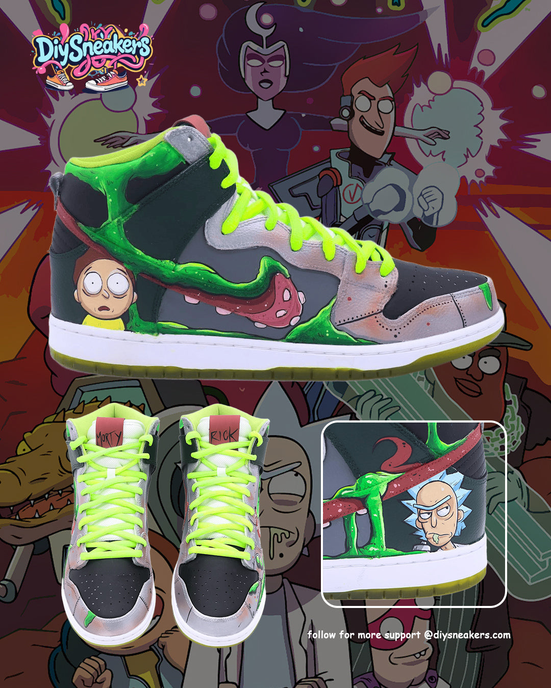 [Custom Rick and Morty] SB Dunk High Top Unisex Skateboarding Shoes