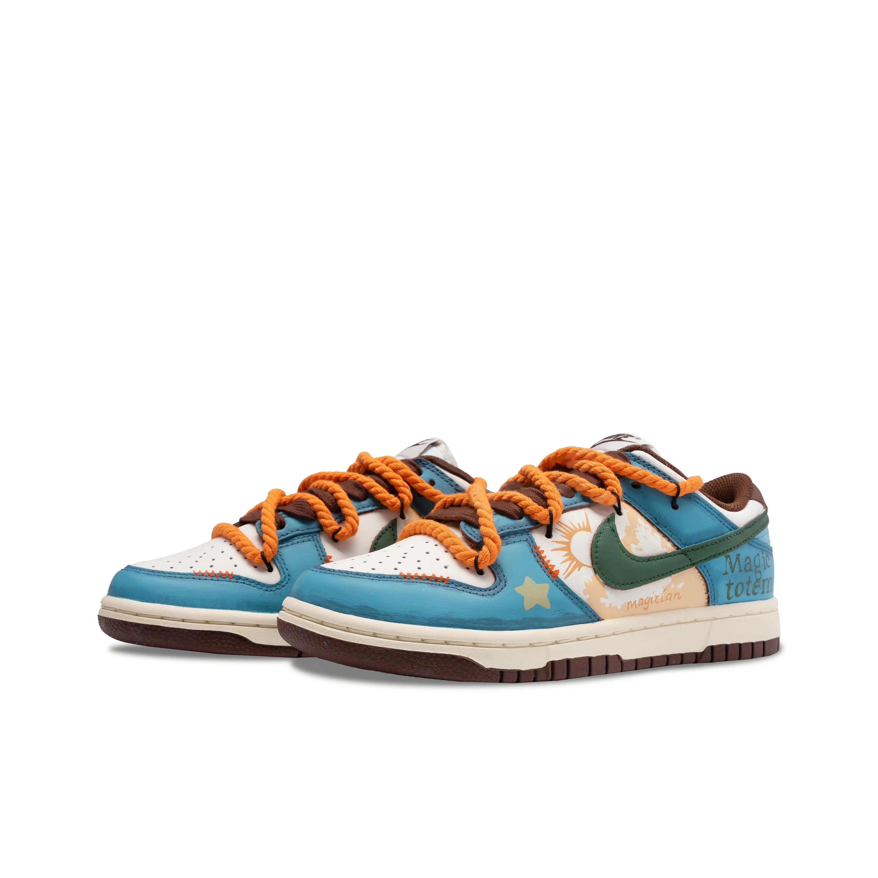 [Custom Magician] Dunk Skateboarding Shoes Unisex Graffiti Blue/Brown