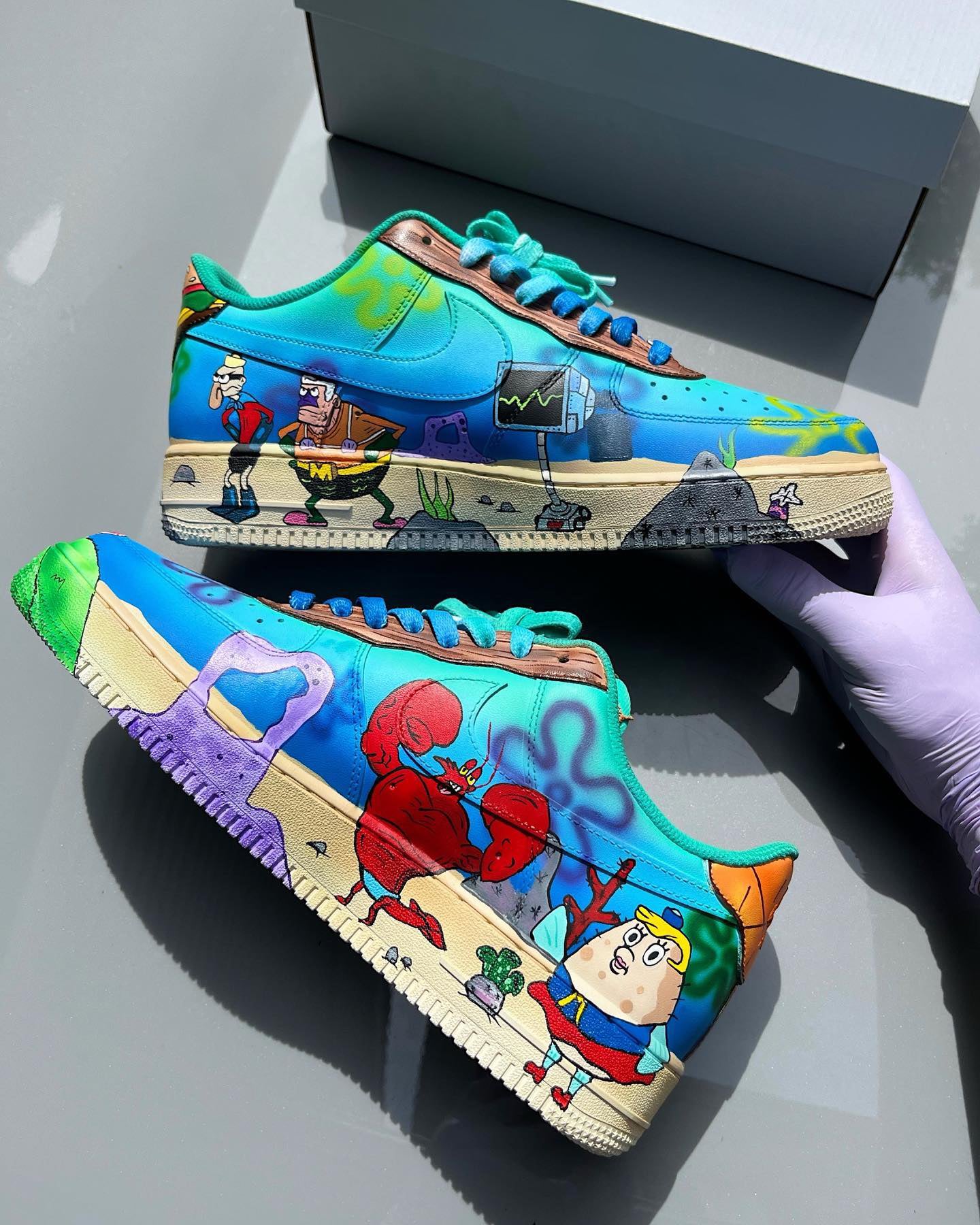 [Customized SpongeBob SquarePants/Bikini Bottom] Air Force 1 Shoes Unisex Blue/Hand-painted