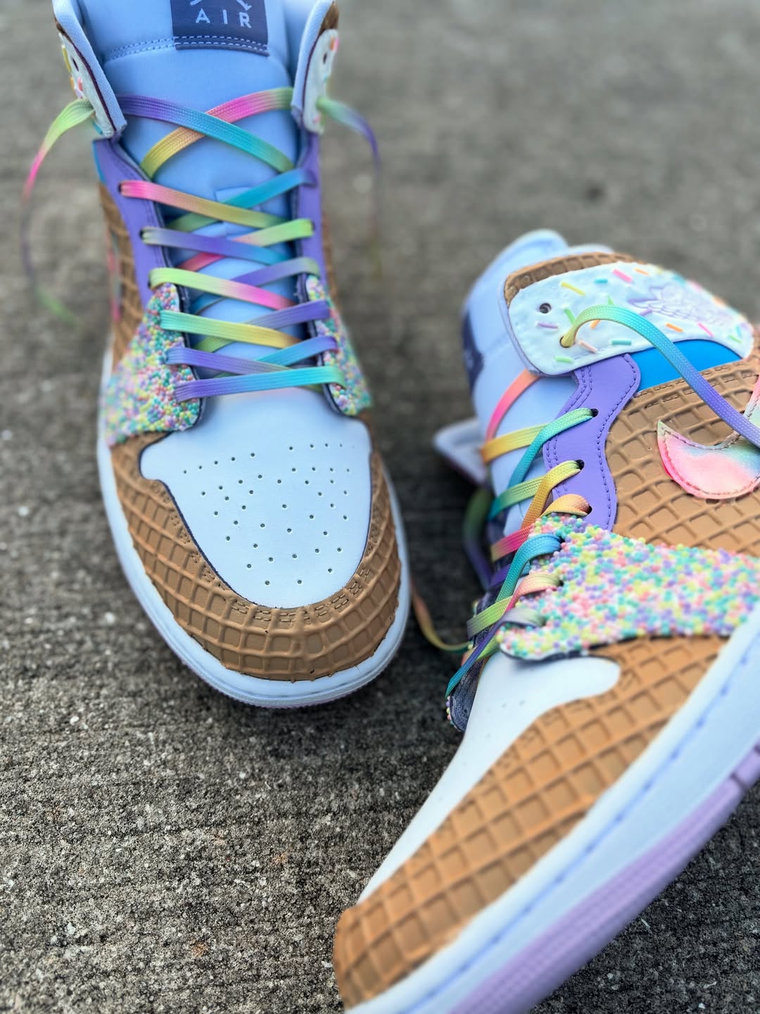 [Custom Rainbow Ice Cream] Air Jordan 1 High Top Unisex Skateboarding Shoes