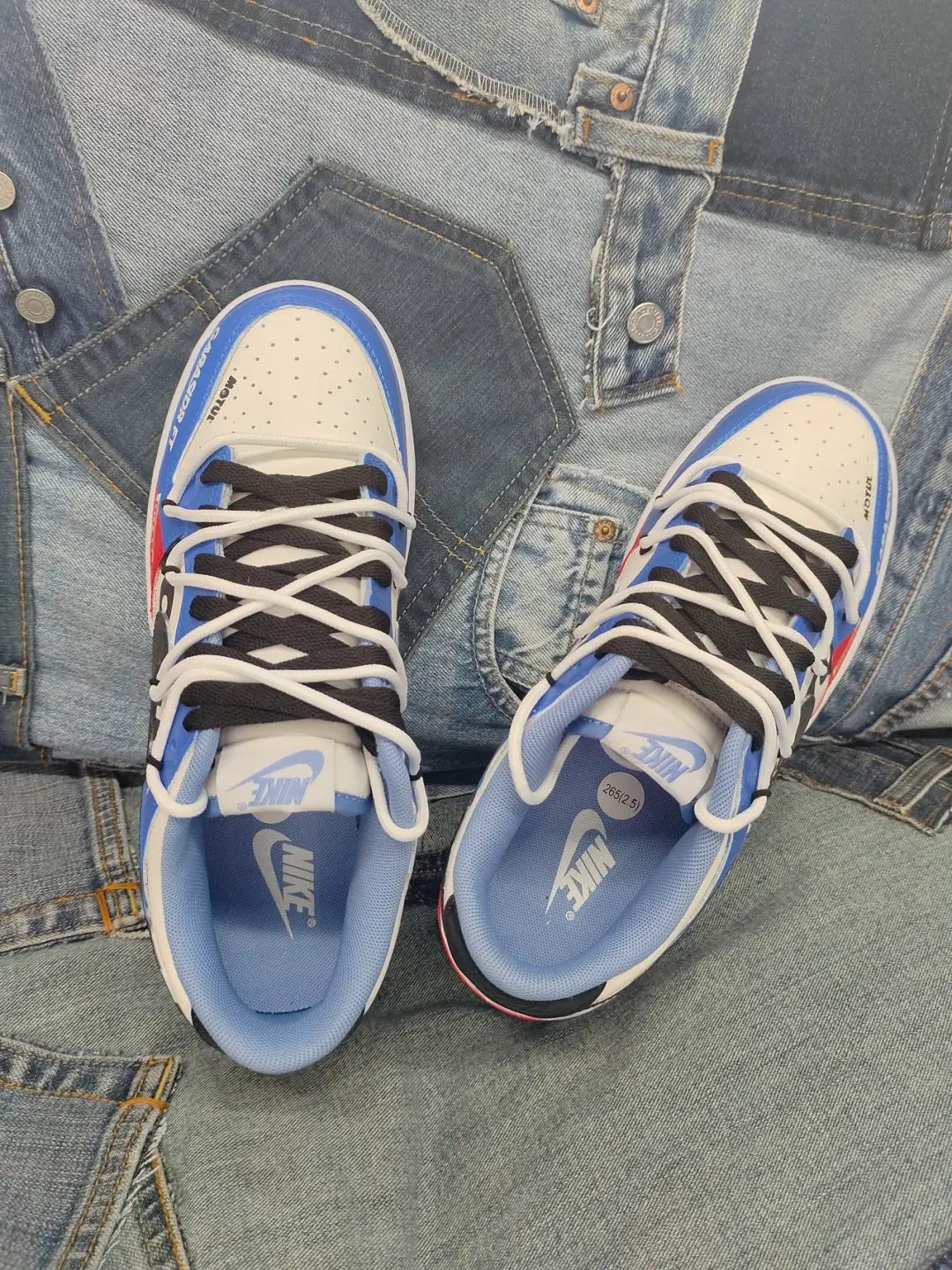 [Custom The cold winter is vast and clear]  Dunk Skateboarding Shoes Unisex Low-top White/Blue