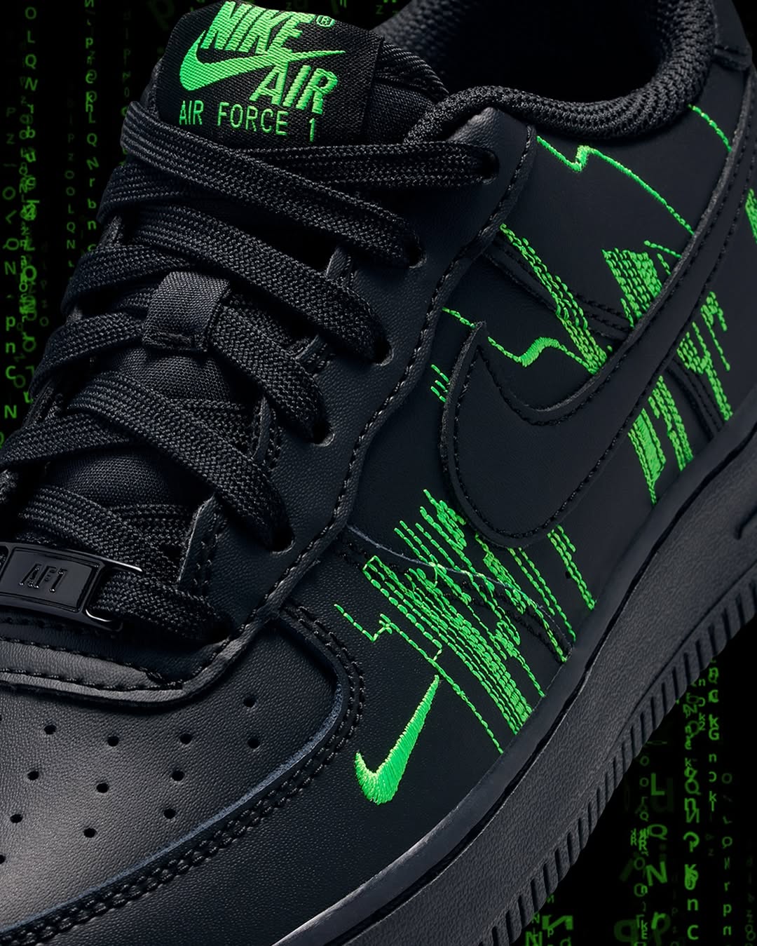 【Custom “The Matrix” Black And Green】Air Force 1 Skateboarding Shoes Unisex