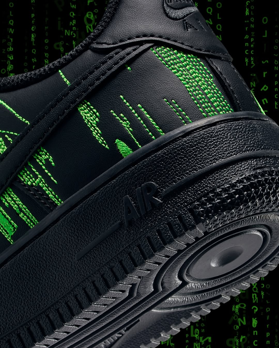 【Custom “The Matrix” Black And Green】Air Force 1 Skateboarding Shoes Unisex