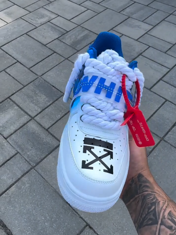 [Customized BLUE OFF WHITE] Air Force 1 Shoes Unisex Blue/White