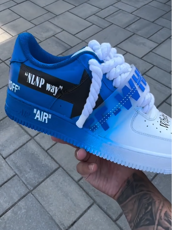 [Customized BLUE OFF WHITE] Air Force 1 Shoes Unisex Blue/White