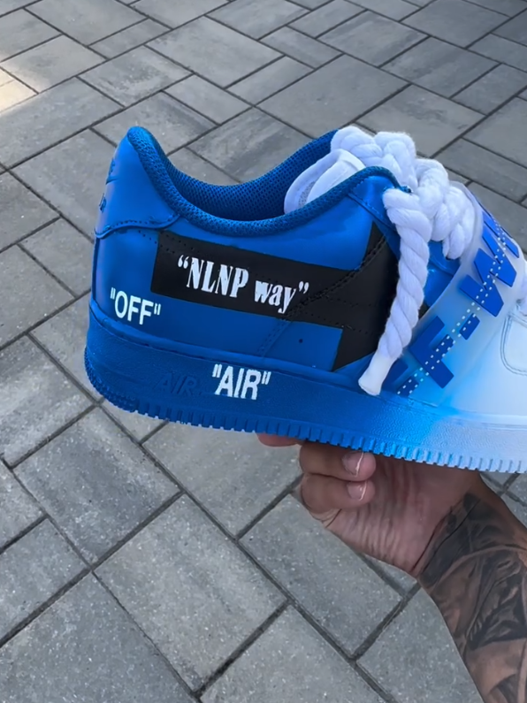 [Customized BLUE OFF WHITE] Air Force 1 Shoes Unisex Blue/White