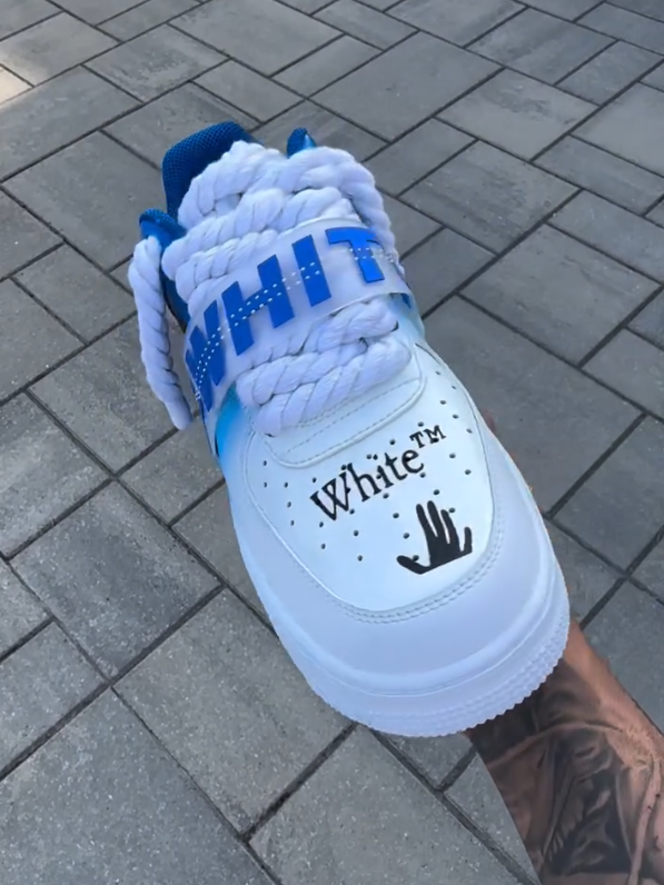 [Customized BLUE OFF WHITE] Air Force 1 Shoes Unisex Blue/White