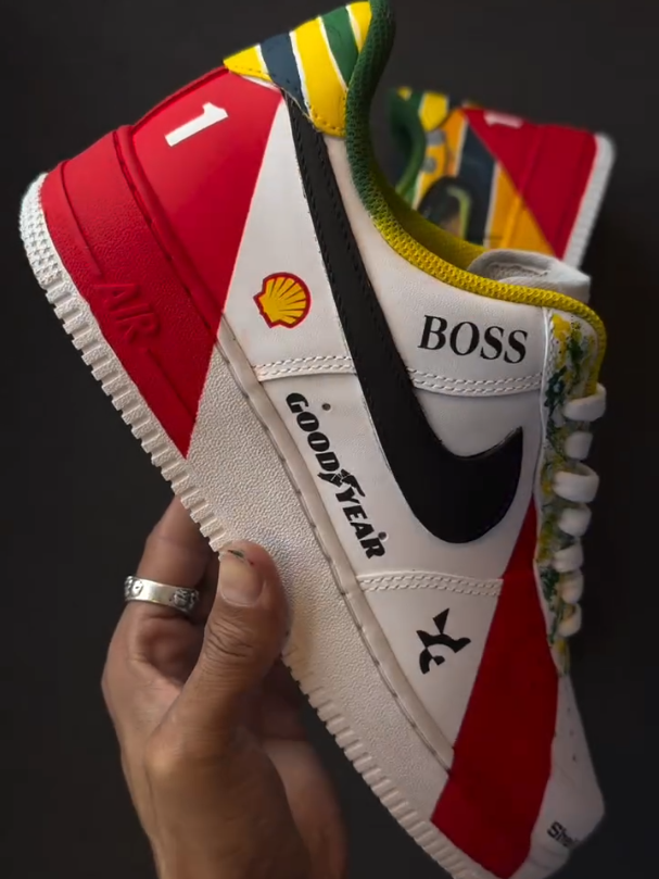 [Custom Senna] Air Force 1 Low - Top Unisex Skateboarding Shoes White/Red