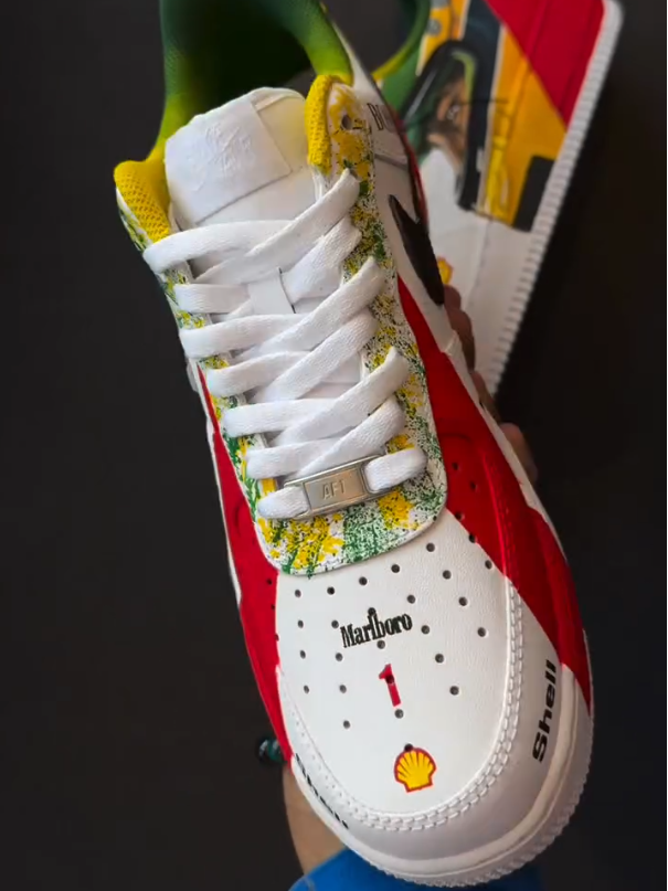 [Custom Senna] Air Force 1 Low - Top Unisex Skateboarding Shoes White/Red